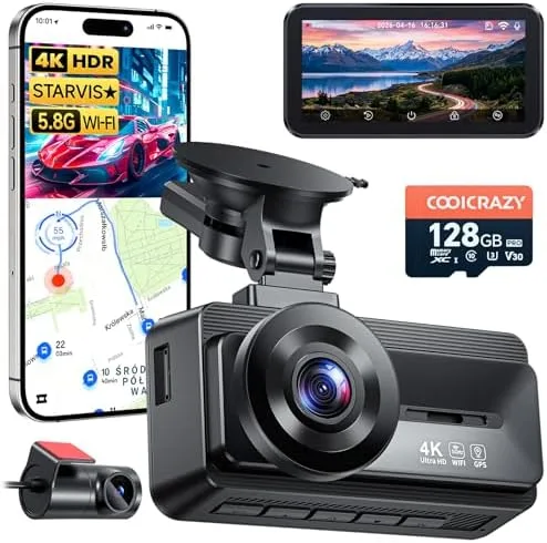 Coolcrazy 4K Dash Cam Front