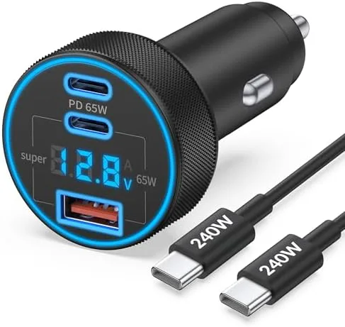 JUNVANG 130W 3-Port USB C Super Car Charger
