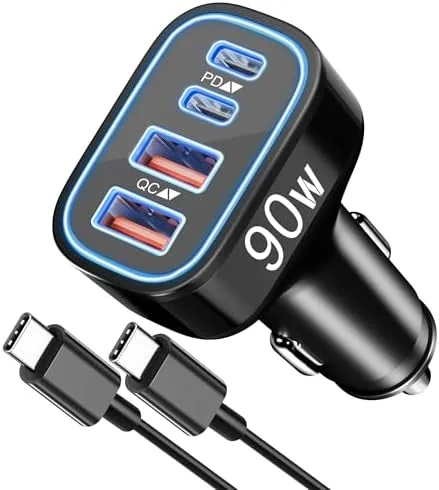 TIBEITA 90W 4-Port USB C Super Car Charger