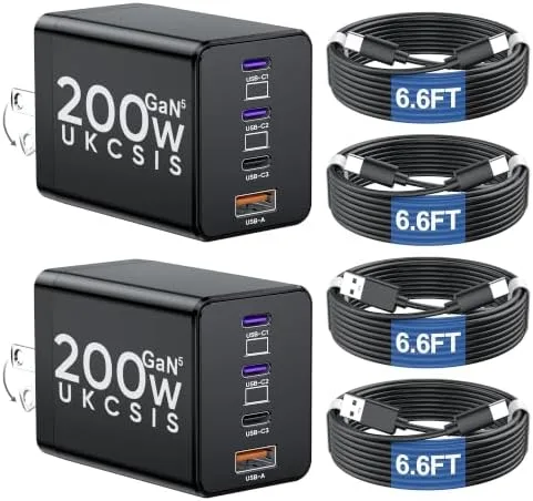 UKCSIS 2 Pack 200W USB C Wall Charger gan wall charger